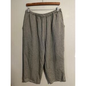 Flax Pants Womens 2X Gray Wool Blend Elastic Waist Wide Leg Pockets Cozy Lounge